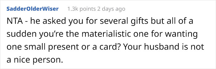 Breadwinner Wife Is Accused Of Being Materialistic After She Tells Her Husband She&rsquo;d Like A Small, Symbolic Christmas Gift