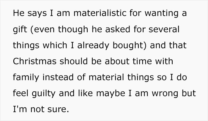 Breadwinner Wife Is Accused Of Being Materialistic After She Tells Her Husband She&rsquo;d Like A Small, Symbolic Christmas Gift