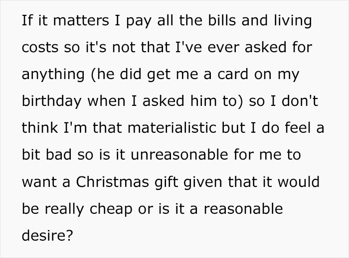 Breadwinner Wife Is Accused Of Being Materialistic After She Tells Her Husband She&rsquo;d Like A Small, Symbolic Christmas Gift