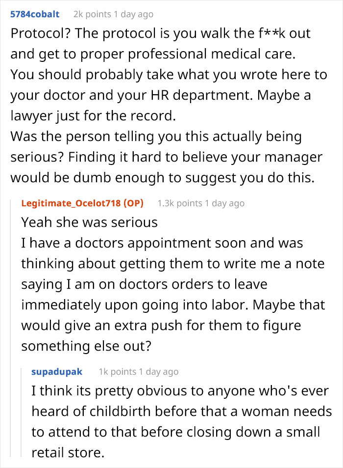 Pregnant Woman Is Shocked To Find Out What Protocol For Going Into Labor At Her Work Is, Wonders If It's Even Legal