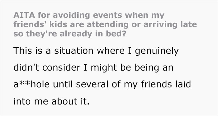 Person In Their 30s Keeps Avoiding Events When Friends’ Kids Are Involved, Gets Called A Selfish “Kid Hater” Person In Their 30s Keeps Avoiding Events When Friends’ Kids Are Involved, Gets Called A Selfish “Kid Hater”