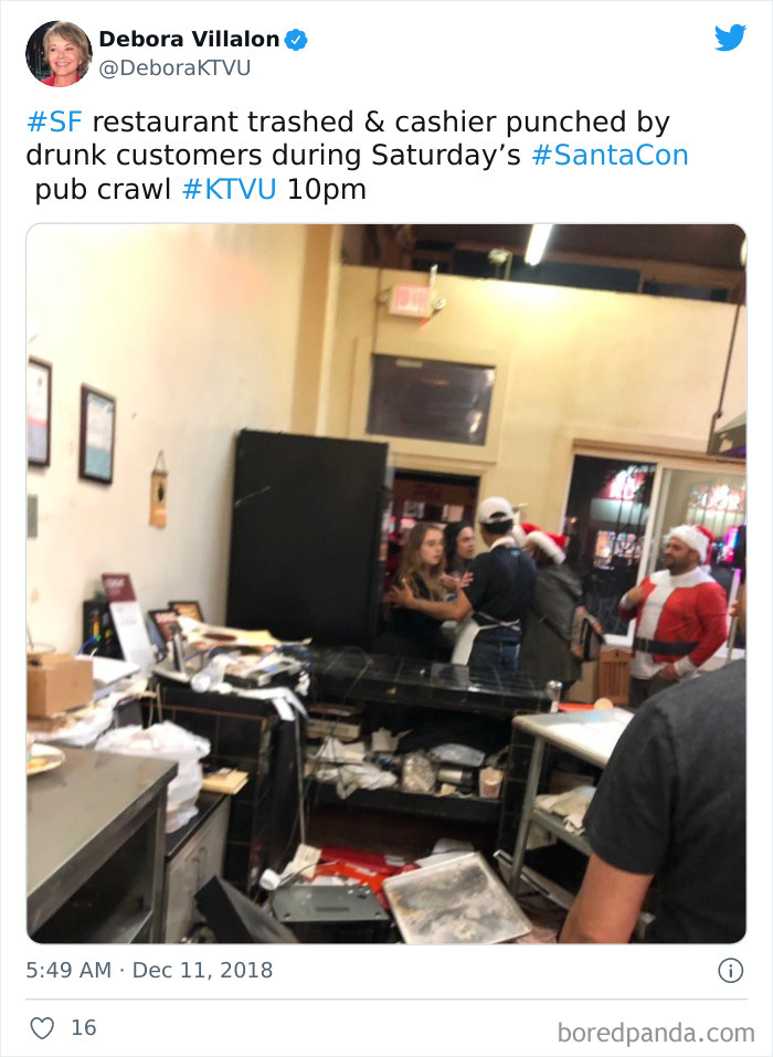 Restaurant Trashed & Cashier Punched By Drunk Customers During Saturday’s Santacon Pub Crawl