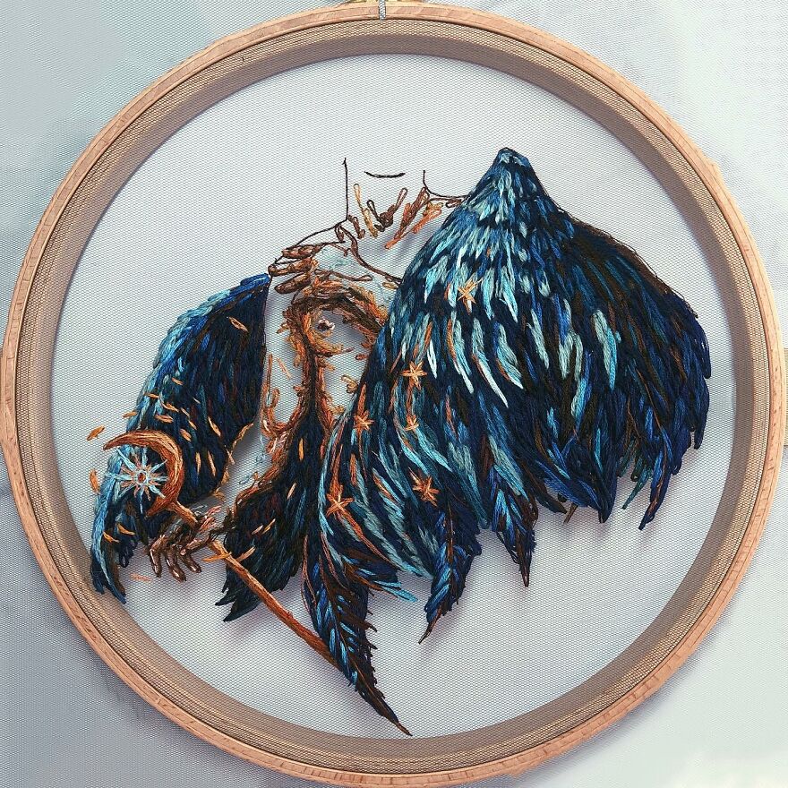 I Stitch Colorful Threads Into Tulle To Create A 3D-Effect On My Artwork (47 Pics)