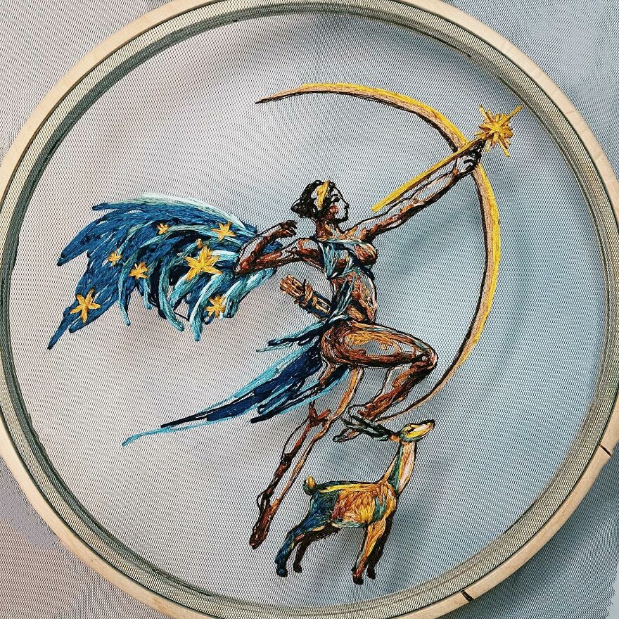 I Stitch Colorful Threads Into Tulle To Create A 3D-Effect On My Artwork (47 Pics)