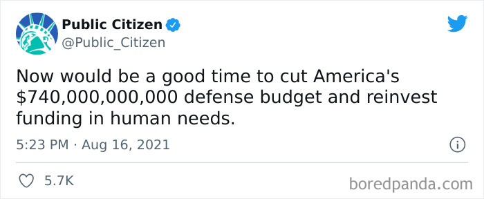 Now That America Has Lost Yet A Nother Senseless War They Started Maybe It's Time To Learn A Lesson From This And Defund The Military And Instead Spend That Money Actually Taking Care Of The Needs Of The People Of The USA