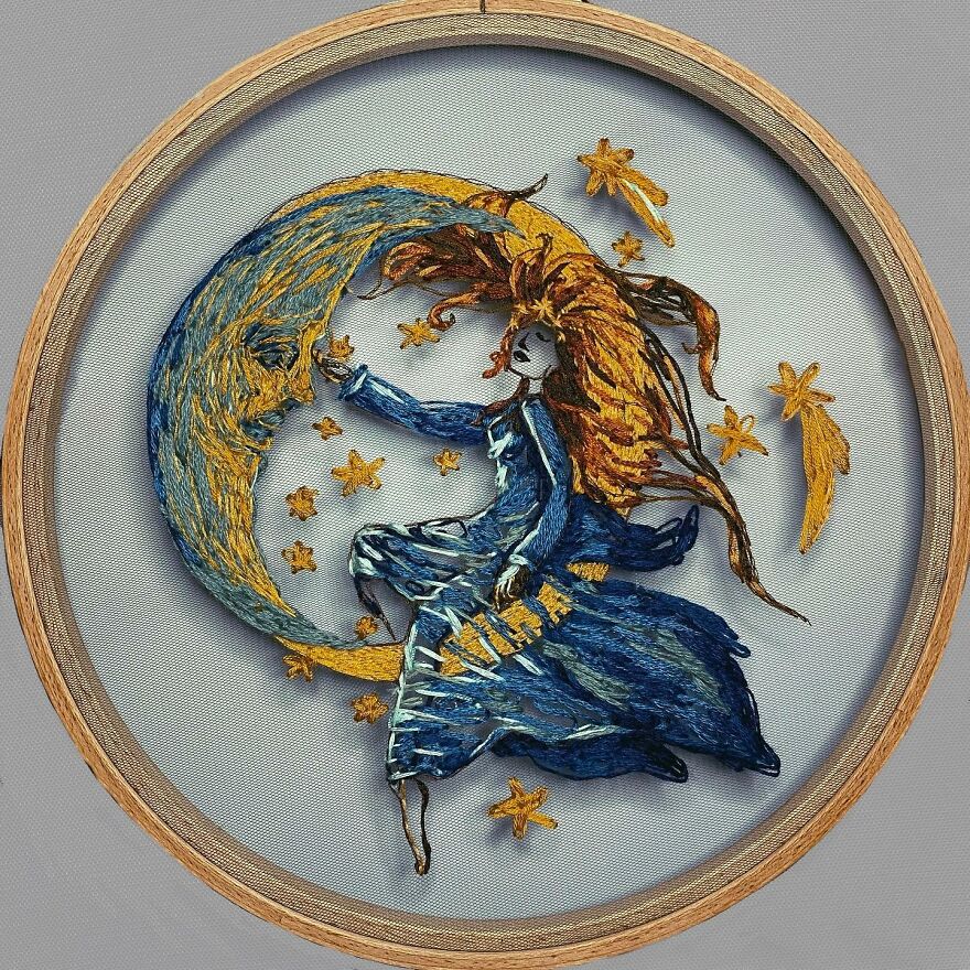 I Stitch Colorful Threads Into Tulle To Create A 3D-Effect On My Artwork (47 Pics)