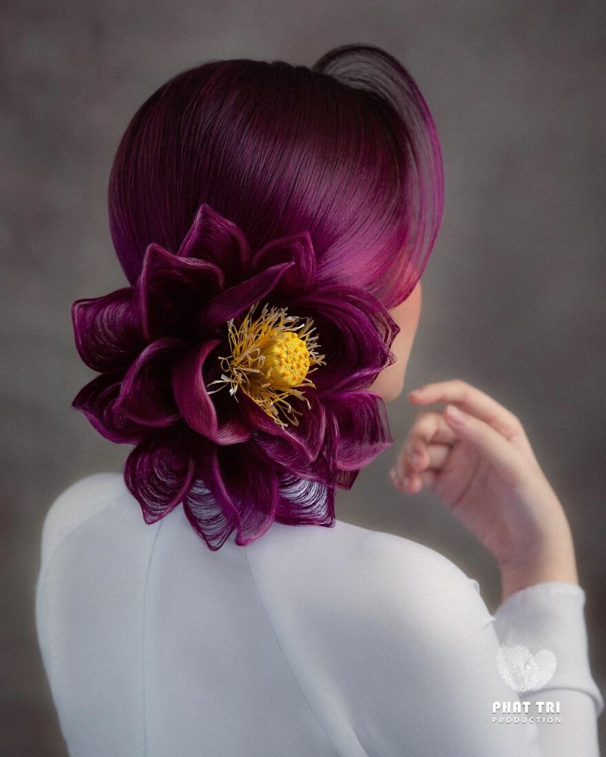 Vietnamese Hairdresser Creates Amazing Designs In The Shape Of Flowers (37 Pics)