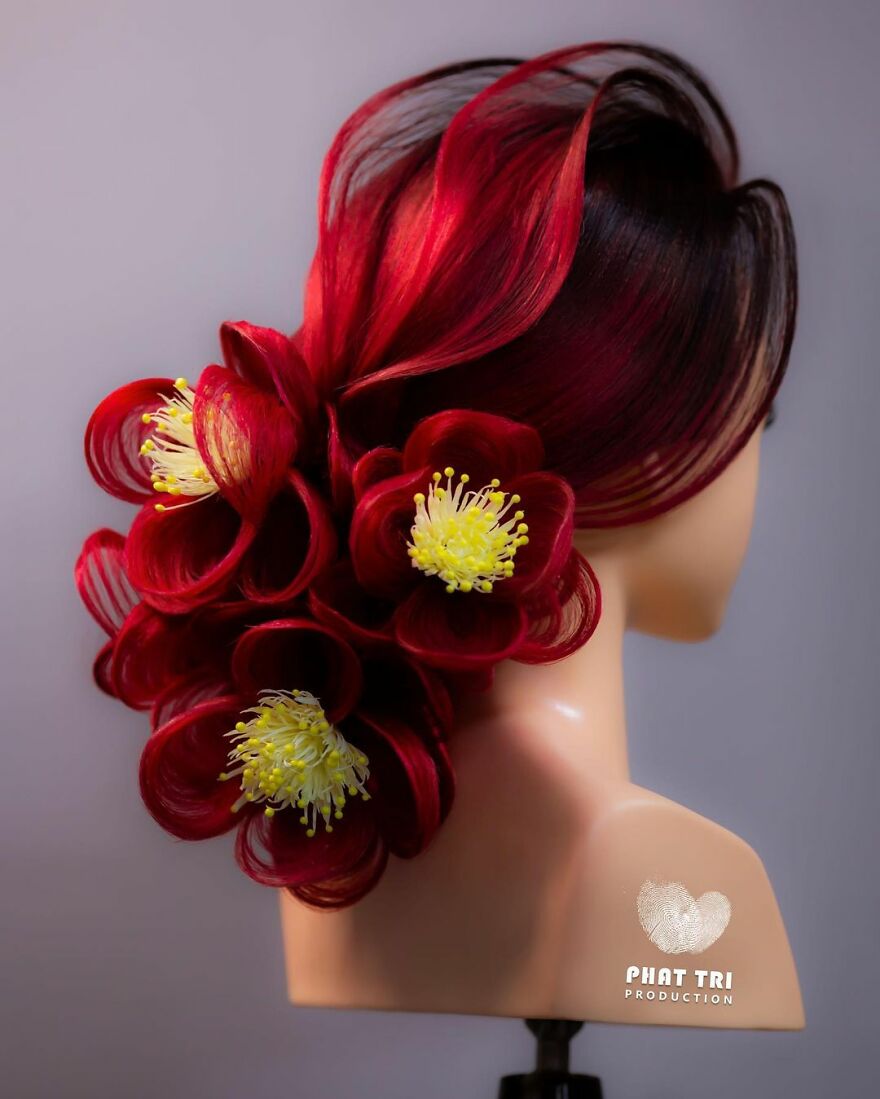 Vietnamese Hairdresser Creates Amazing Designs In The Shape Of Flowers (37 Pics)