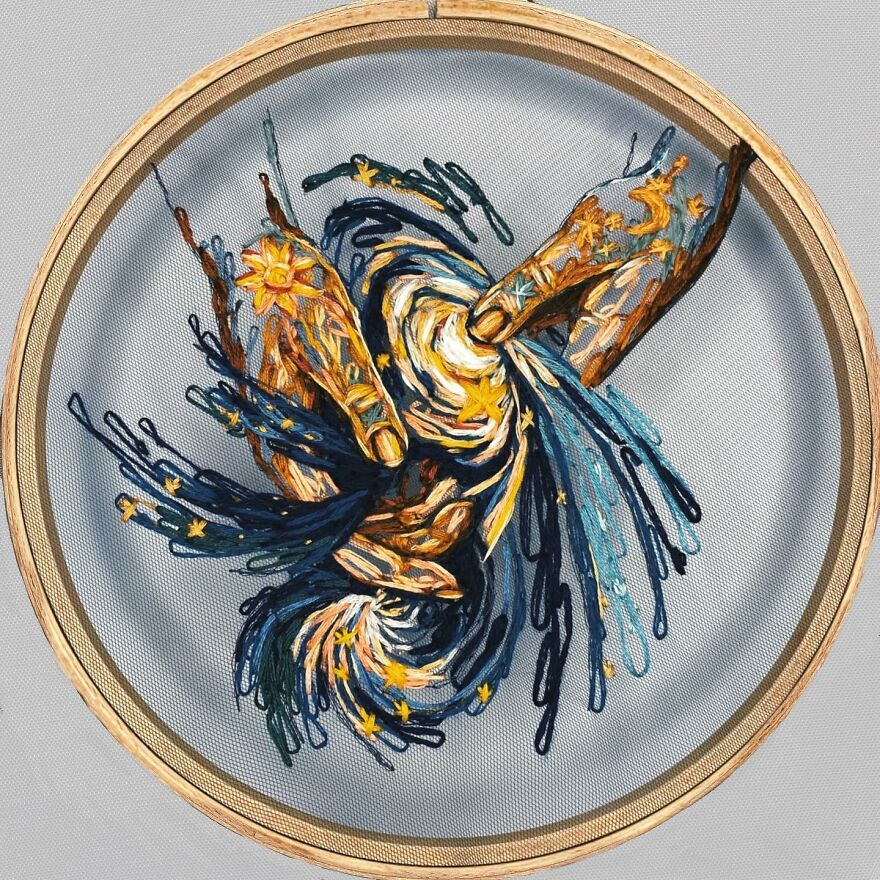 I Stitch Colorful Threads Into Tulle To Create A 3D-Effect On My Artwork (47 Pics)