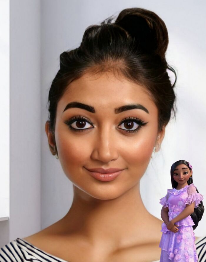 ai recreation of appearance in real life of Isabela Madrigal character from the cartoon 