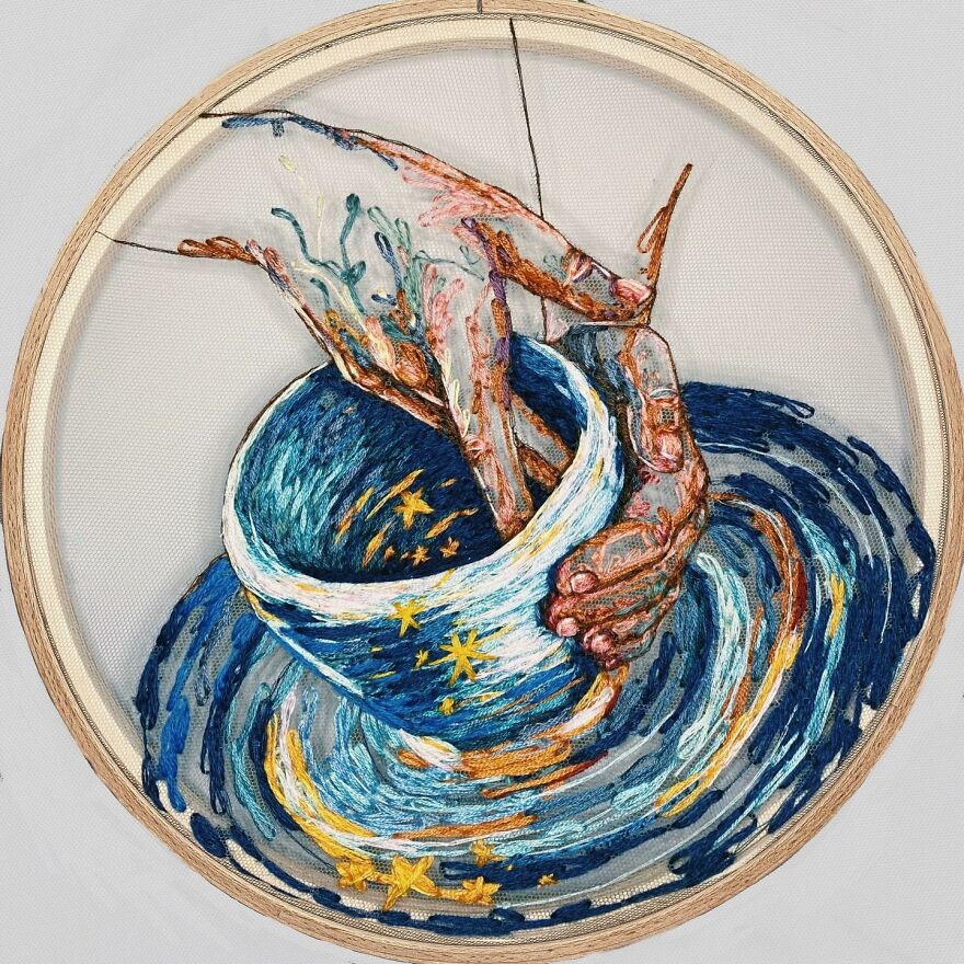 I Stitch Colorful Threads Into Tulle To Create A 3D-Effect On My Artwork (47 Pics)