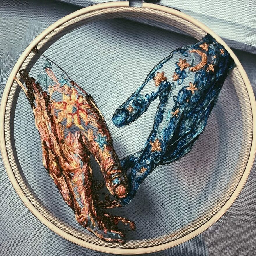I Stitch Colorful Threads Into Tulle To Create A 3D-Effect On My Artwork (47 Pics)