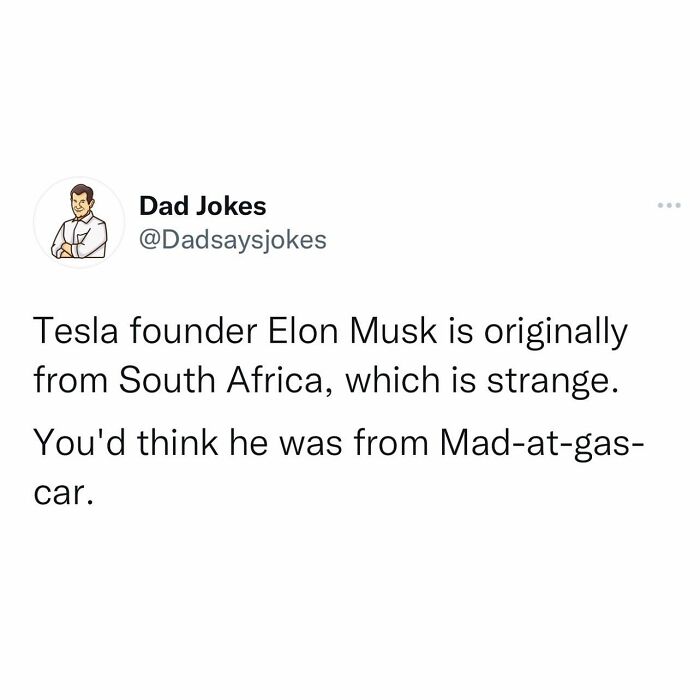 Punny joke about Elon Musk's origins on a dad jokes Instagram account.
