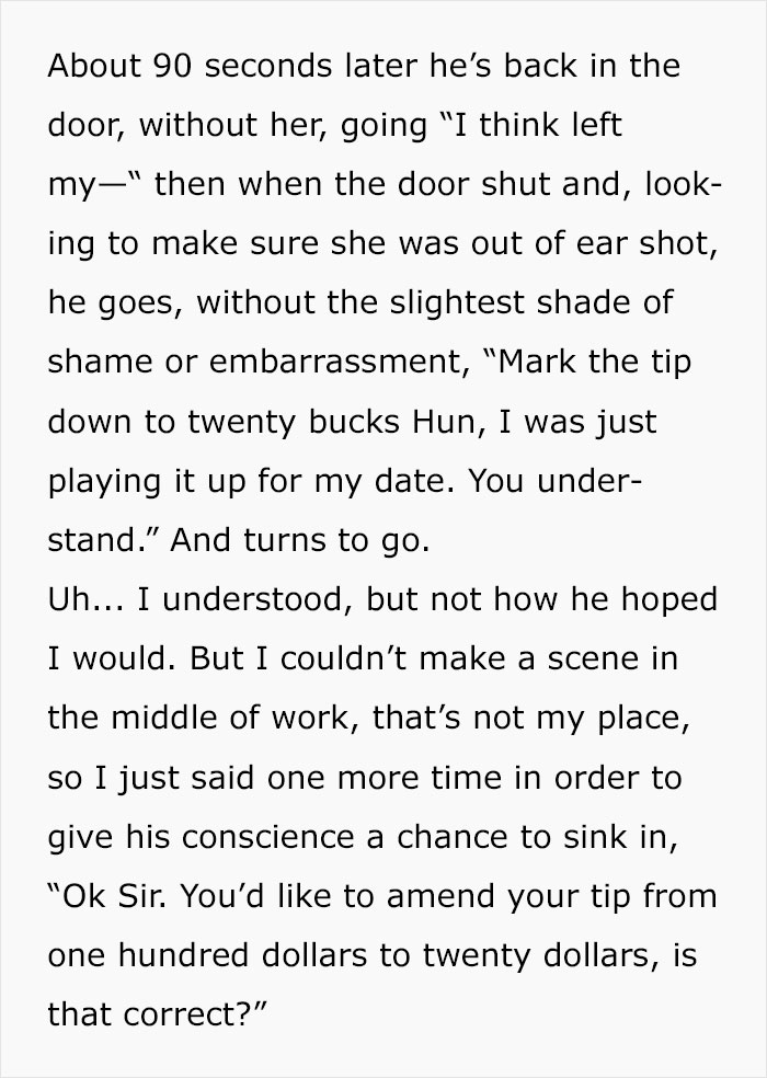 Entitled Guy Wants To Impress His Date And Tips $100 Just To Take It Back When She Leaves, Server Makes Sure To Get Her Revenge