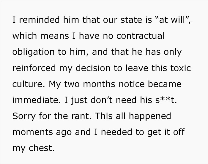 Ex-Employee Called "Unethical" For Leaving For A Better Job Because The Whole Company Relies On Him