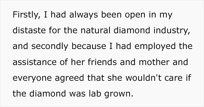 “AITA For Buying My Fiancée A Lab-Grown Diamond And Refusing To Exchange It For A Natural Stone?” “AITA For Buying My Fiancée A Lab-Grown Diamond And Refusing To Exchange It For A Natural Stone?”