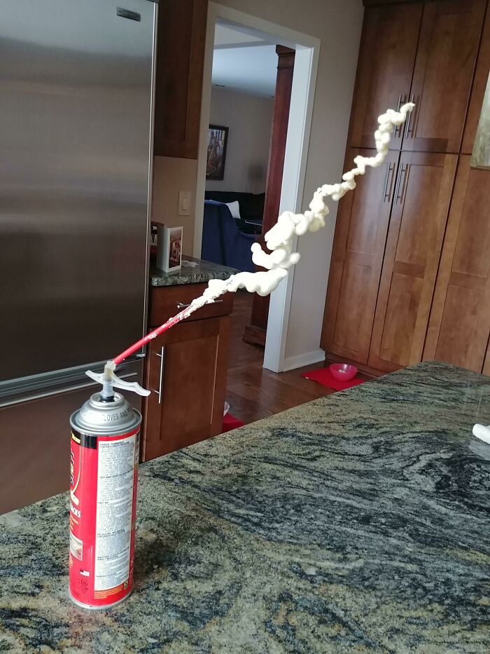 A Can Of Sealant In Cold Winter Weather Sprayed Some Of Its Contents Which Immediately Froze In Place