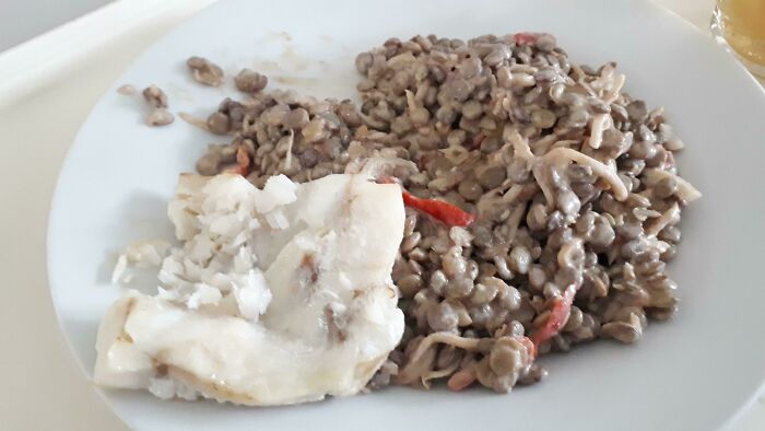 Our School Canteen Last Week - Fish Fillet With A Lentil Salad. Czech Republic