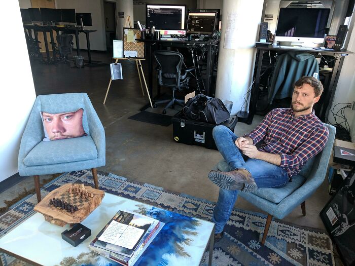 Its My Coworker's Last Day So We Made A Pillow For The Office To Remember Him By. He Wasn't Happy