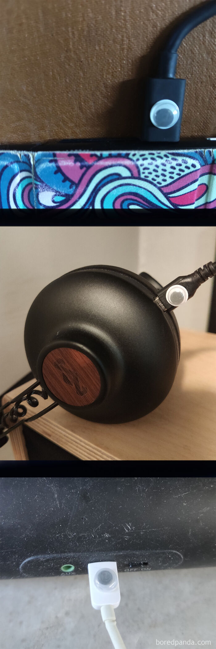 Googly Eyes Are An Excellent Way To Distinguish Which Way Up A Micro USB Cable Is