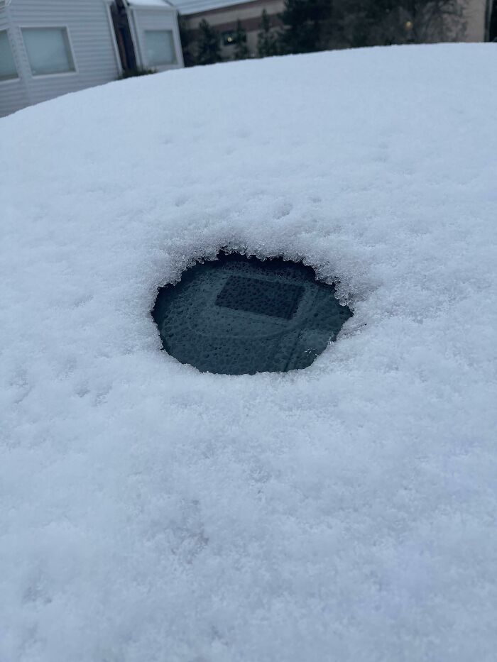 My Entire Car Is Covered In Snow, But It’s Melted Around Where My Dashcam Is