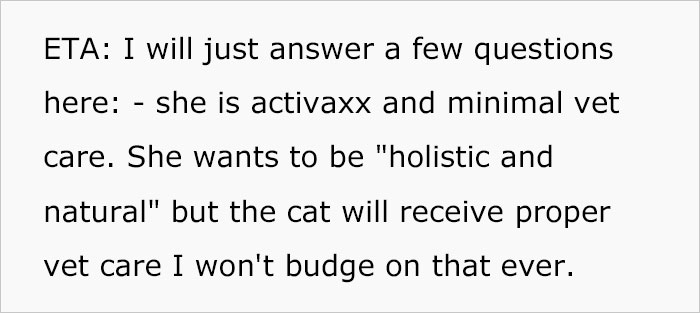 Woman Wanted To Get A Cat And Feed It Vegan Dry Food, Roommate Passes That On To The Shelter Worker And They Decline Her Application