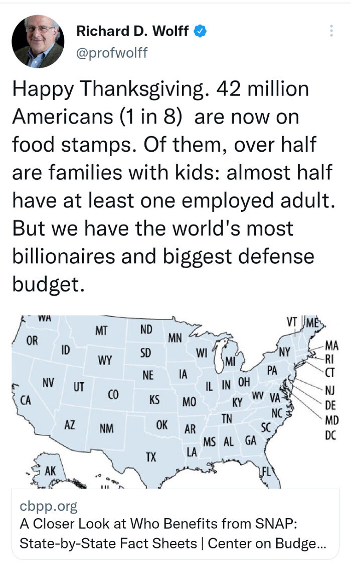 42 Million Americans Are Now On Food Stamps Well The USA Has The Most Billionaires In The World. Happy Thanks Giving