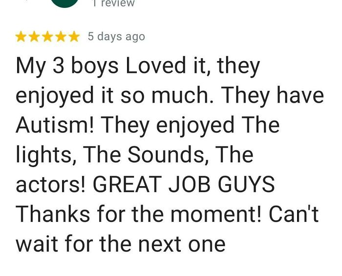 Our Neighborhood Haunted House Had 1 Five Star Review Out Of Like 9 Reviews. This Is It