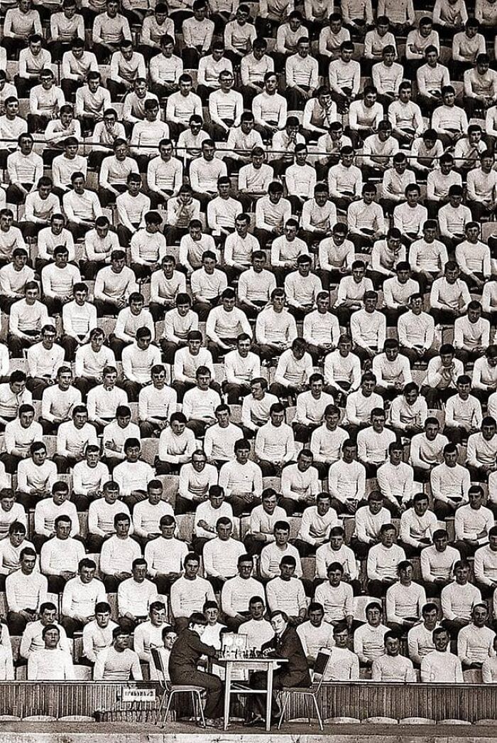 World Chess Champion Anatoly Karpov (Right) Holds Demo Game At The Sports Festival Dedicated To The XVIII Komsomol Congress. Photo By Vladimir Rodionov, USSR, 24 April 1978