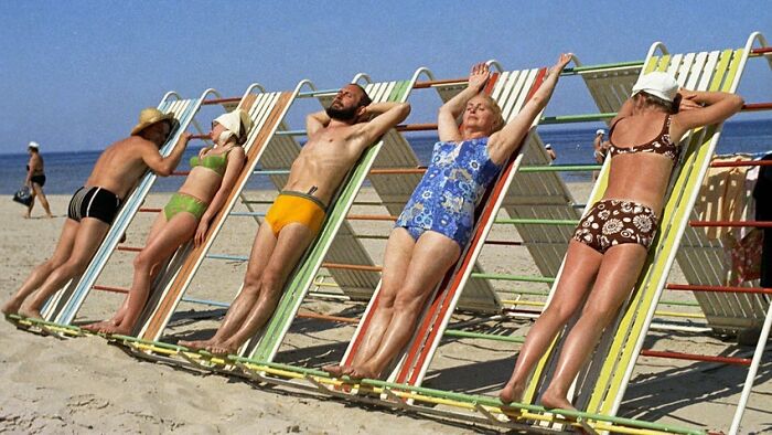 Vacationers Sunbathing On The Coast Of The Gulf Of Riga In Jurmala. Photo By Yakov Berliner, Latvian SSR, 1975