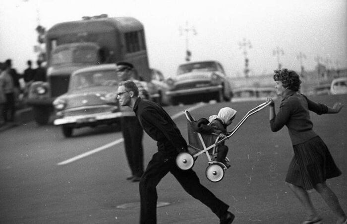 Crossing The Road. Photo By Vladimir Bogdanov, Leningrad, USSR, 1963