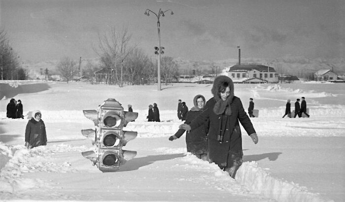 Snow Drifts In Yuzhno-Sakhalinsk. Photo By Yuri Sadovnikov, USSR, 1968