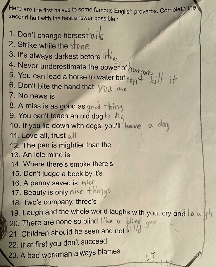 My Son Is Learning English At School. Apparently, Proverbs Aren’t His Forte, But I Love His Guesses (Remember, Children Should Be Seen)