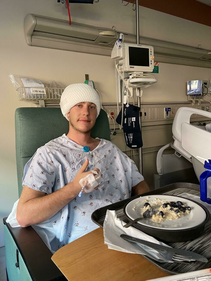 Was Just Able To Stand Up And Eat For The First Time After Brain Surgery Yesterday