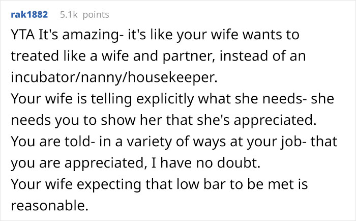Man Wonders If He’s A Bad Guy For Telling His Wife That Wants To Be Appreciated To Stop Expecting It, As It’s Her Job To Be A Stay-At-Home Mom Man Wonders If He’s A Bad Guy For Telling His Wife That Wants To Be Appreciated To Stop Expecting It, As It’s Her Job To Be A Stay-At-Home Mom