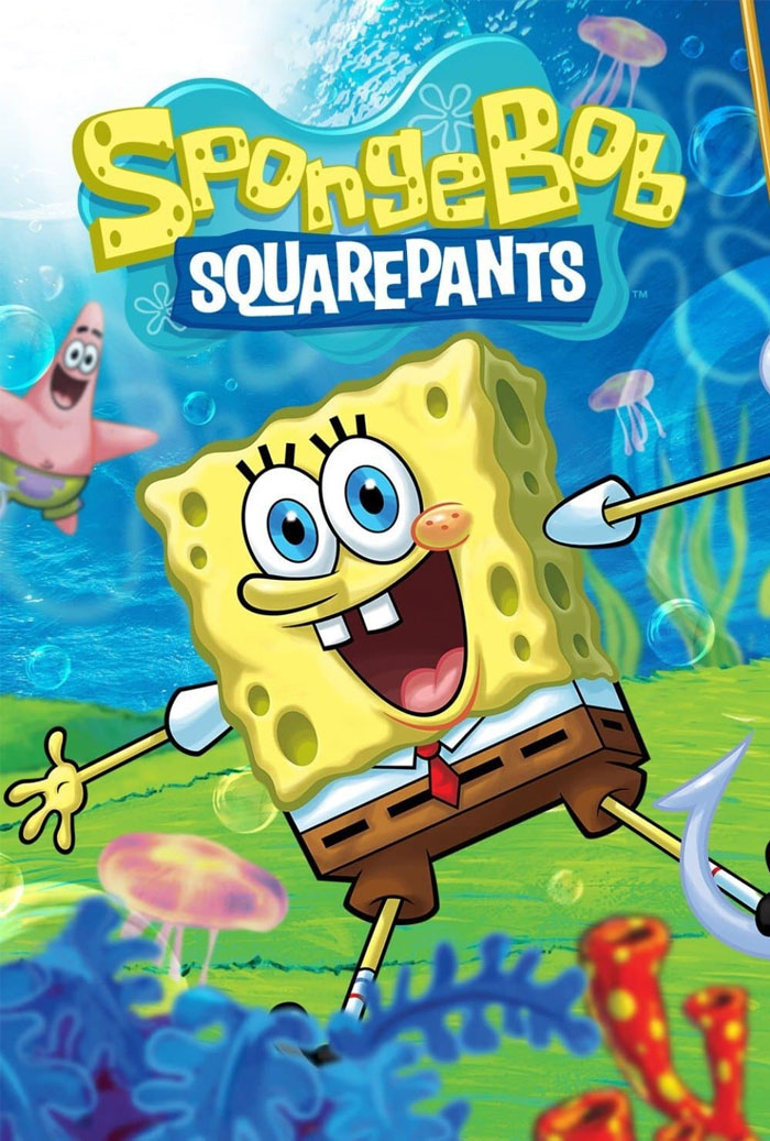 SpongeBob SquarePants and Patrick in colorful underwater scene, iconic characters from best '90s cartoons.