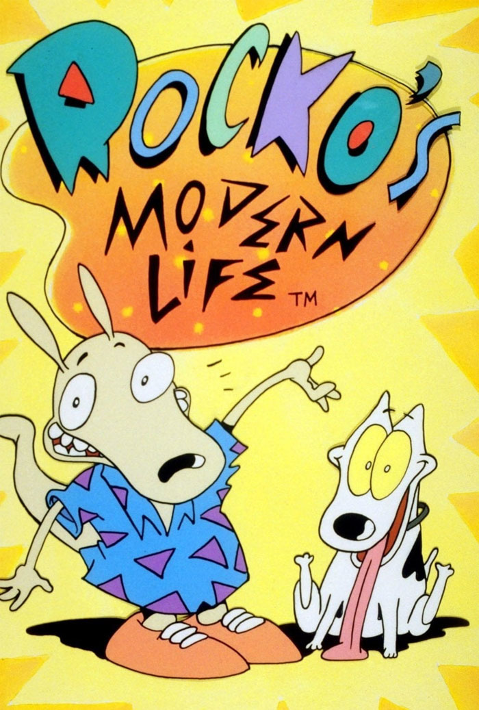 Rocko's Modern Life cartoon characters in a vibrant illustration, representing popular '90s cartoons.