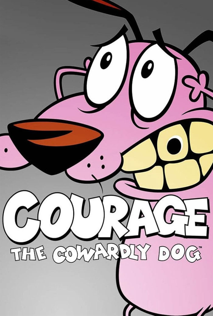 Courage the Cowardly Dog, a popular '90s cartoon character, with a surprised expression on the iconic show poster.