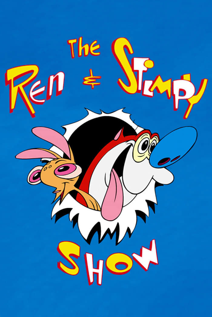 Ren and Stimpy cartoon logo on blue background.