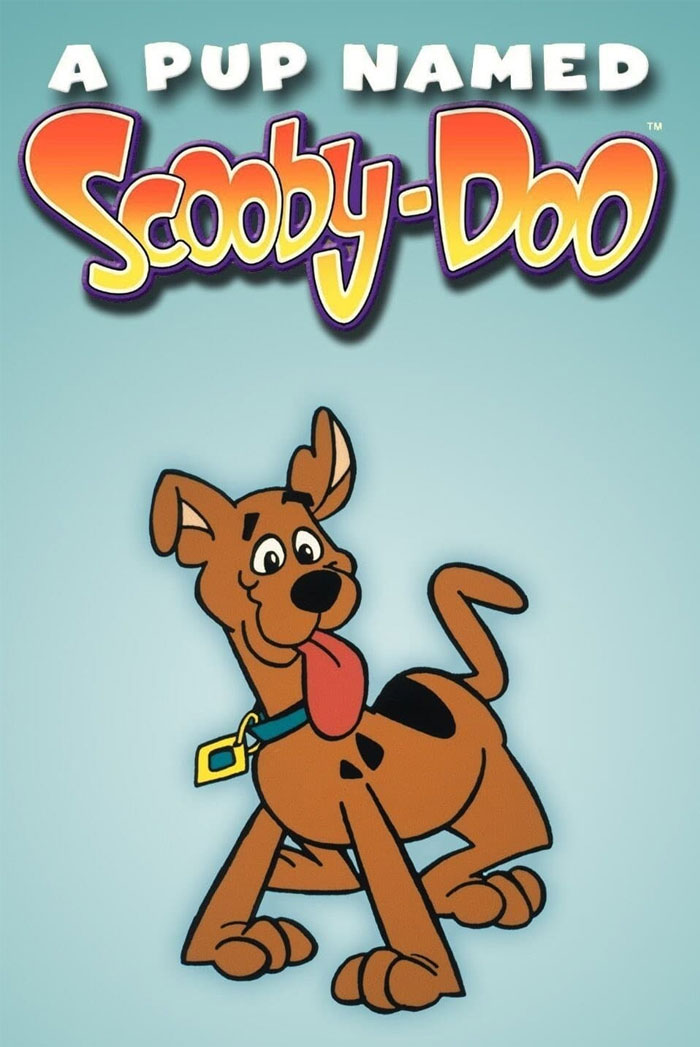 Cartoon dog from 'A Pup Named Scooby-Doo' with a blue collar, tongue out, a classic '90s cartoons character.