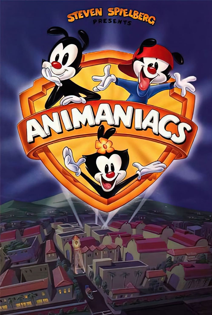 '90s Cartoons: Animaniacs poster featuring the Warner siblings in a playful pose above a cityscape.