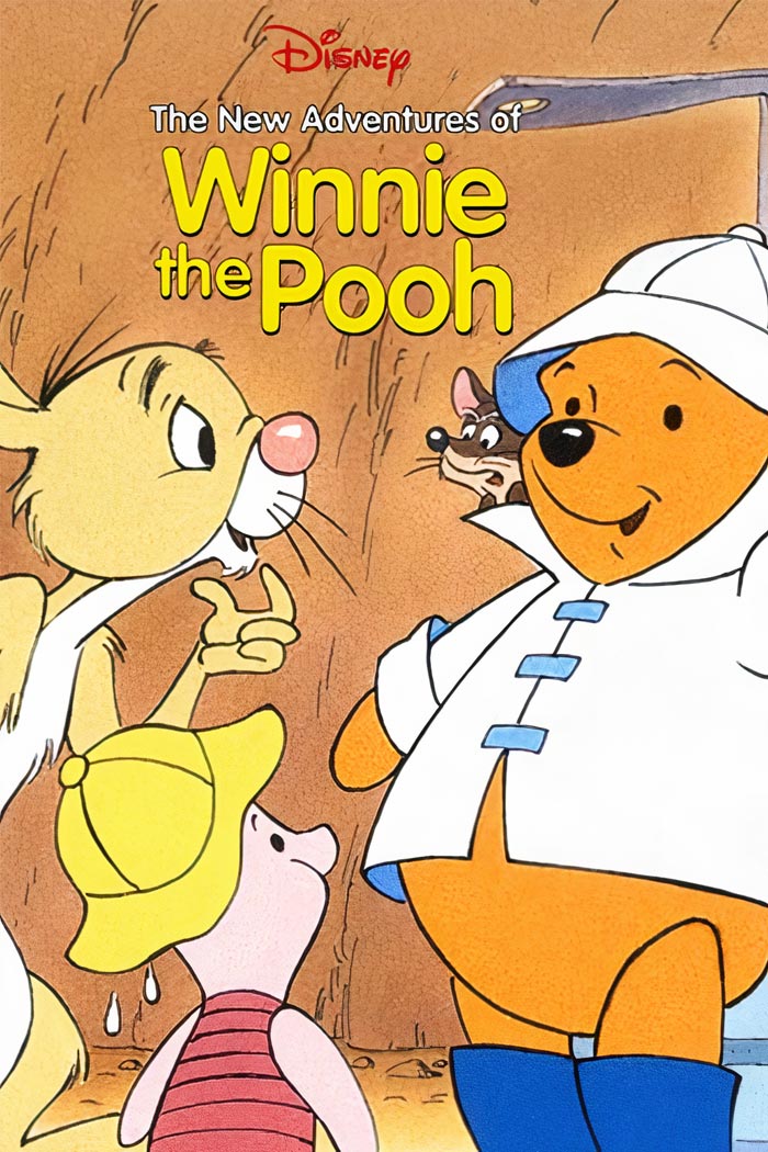 Characters from the '90s cartoon Winnie the Pooh standing together in a cave.