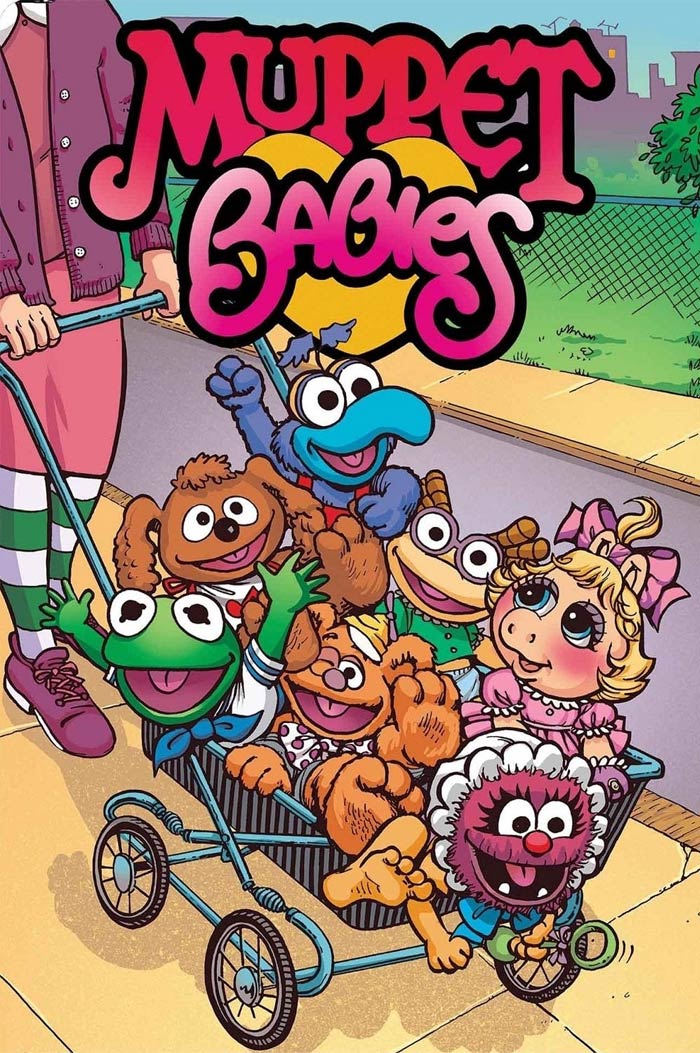 Muppet Babies cartoon characters in a stroller, showcasing nostalgic '90s animation style.
