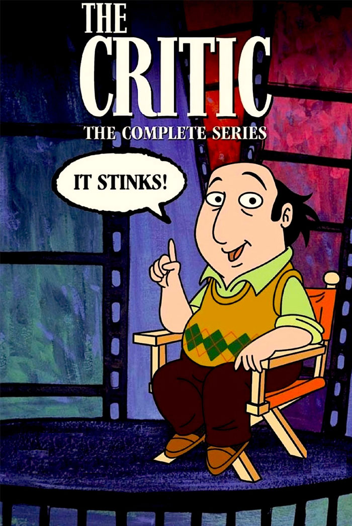 Animated character from 'The Critic' show, a classic ‘90s cartoon, sitting in a chair with speech bubble saying "It stinks!"