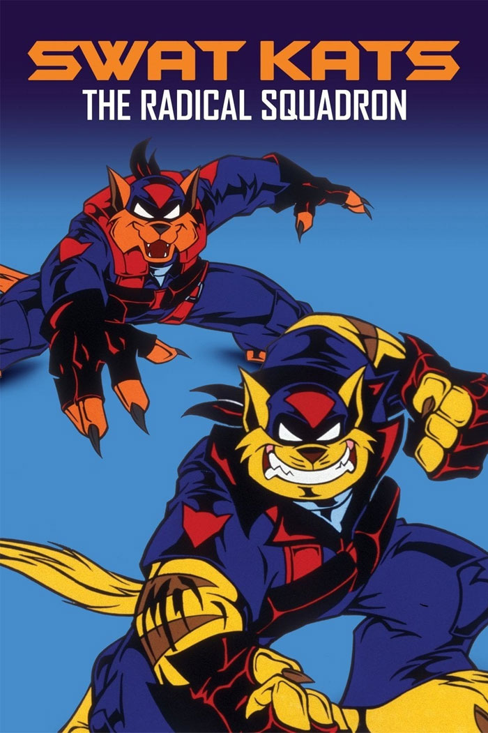 Two animated cats in action poses from the '90s cartoon SWAT Kats.
