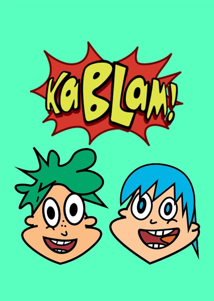 Cartoon characters with green and blue hair beneath "KaBlam!" logo from a popular '90s cartoon.