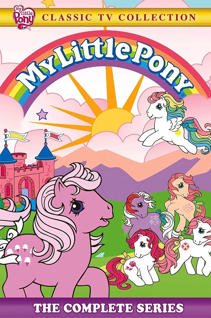 Cover of "My Little Pony" classic TV collection featuring colorful ponies and a castle, representing best '90s cartoons.