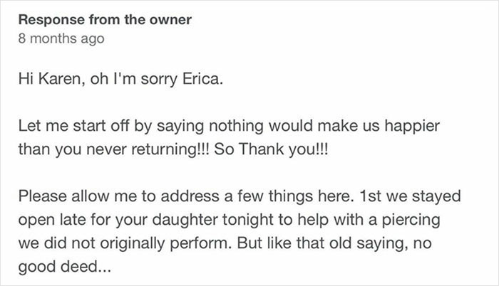 People Are Cracking Up At This Reply By A Piercing Studio Owner In Response To &lsquo;Karen&rsquo; Leaving 1-Star Review