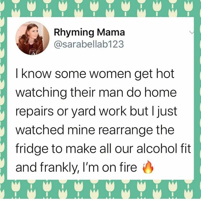 Funny marriage post about rearranging the fridge for alcohol, from the Marriage And Martinis IG page.