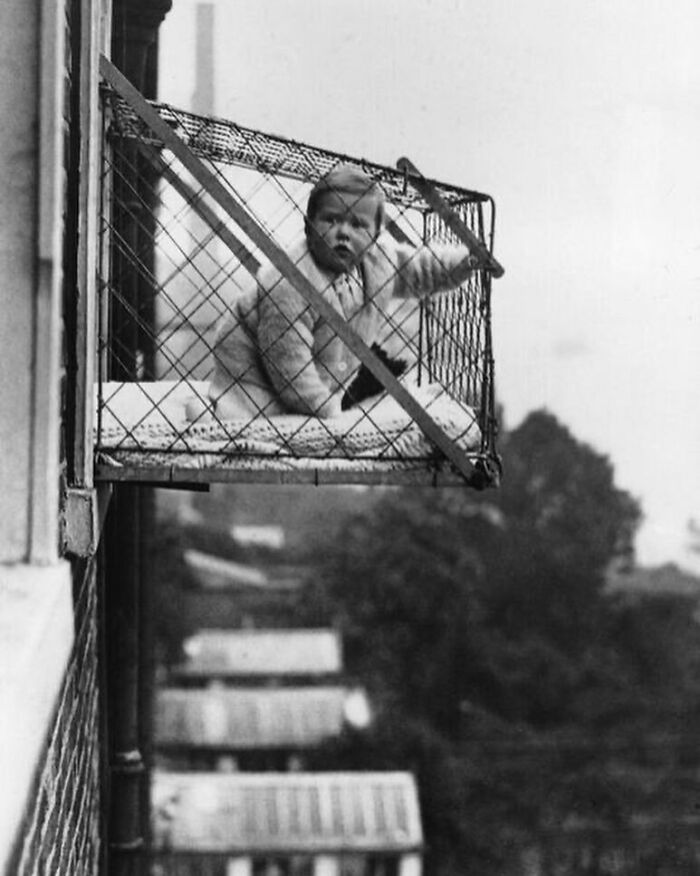 In The 1930s, London Parents Would Use The “Baby Cage” To Hang Their Babies Out The Window. Parents Would Do This Because Of The Conception That Babies Need To Be “Aired” To “Renew And Purify The Blood.” Therefore, Responding To A Lack Of Outdoor Space, Some London Communities Began Installing “Baby Cages.” Eventually Due To The Growing Safety Concerns Of Babies In The 20th Century The Custom Ended.